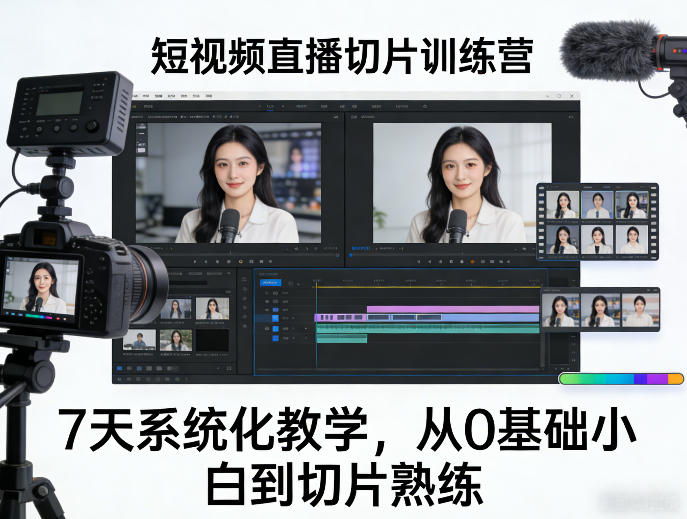 短视频直播切片训练营，7天系统化教学，从0基础小白到切片熟练-齐力副业