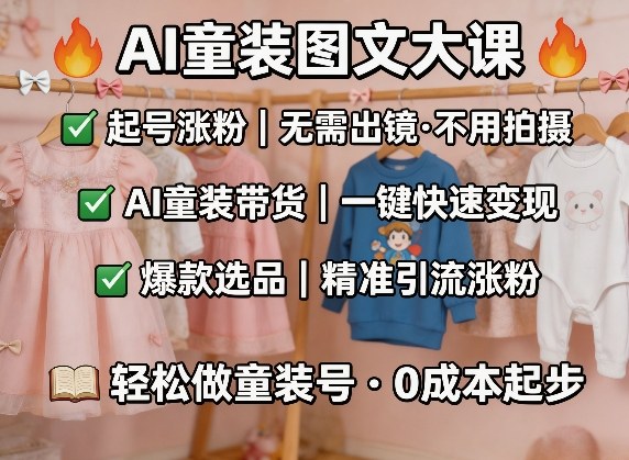 AI童装图文剪辑，某社群童装图文大课，起号涨粉、AI童装带货、爆款选品，无需出镜和拍摄-齐力副业
