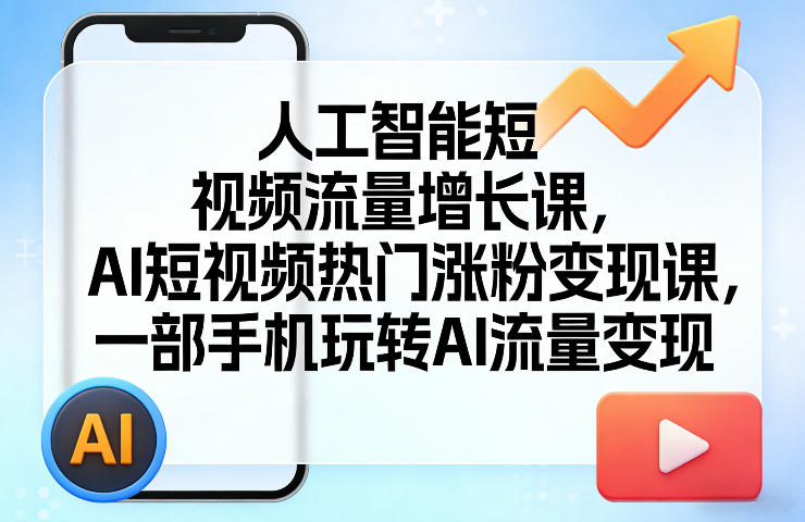人工智能短视频流量增长课，AI短视频热门涨粉变现课，一部手机玩转AI流量变现-齐力副业