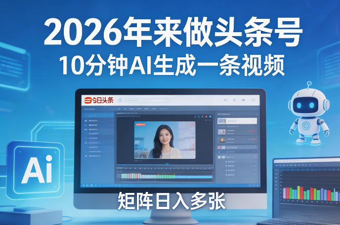 2026年来做头条号，10分钟AI生成一条视频，矩阵日入多张-齐力副业