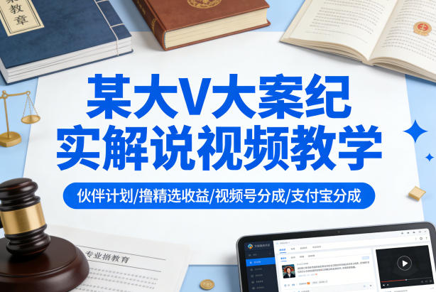 某大V大案纪实解说视频教学，可做伙伴计划、撸精选收益，视频号和支付宝分成计划均可-齐力副业