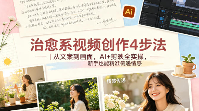 治愈系视频创作4步法｜从文案到画面，AI+剪映全实操，新手也能精准传递情感-齐力副业