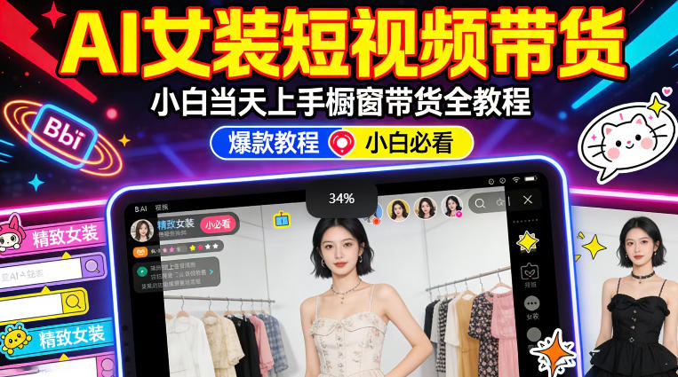AI女装短视频橱窗带货：小白零门槛当天上手，高佣金爆款轻松賺！-齐力副业