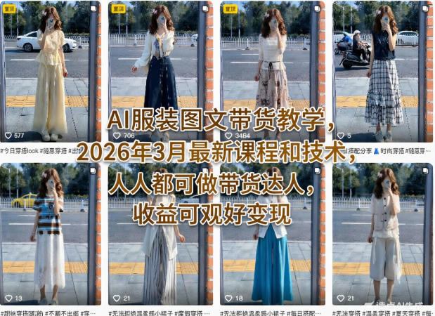 AI服装图文带货教学，2026年3月最新课程和技术，人人都可做带货达人，收益可观好变现-齐力副业