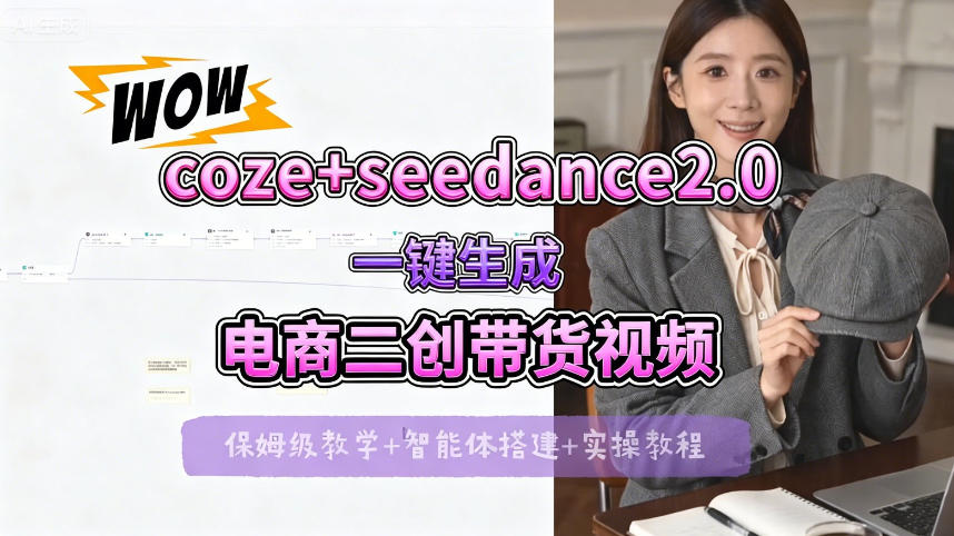【Coze工作流搭建实操教程】seedance2.0+coze一键生成电商二创带货视频，全流程保姆级教学-齐力副业