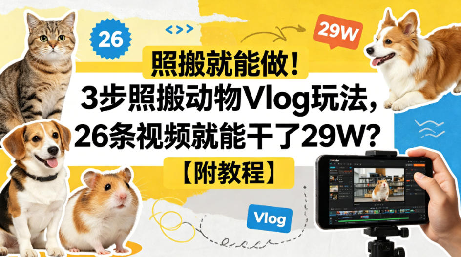 照搬就能做！3步照搬动物Vlog玩法，26条视频就能干了29W？【附教程】【赠coze一键生成工作流】-齐力副业