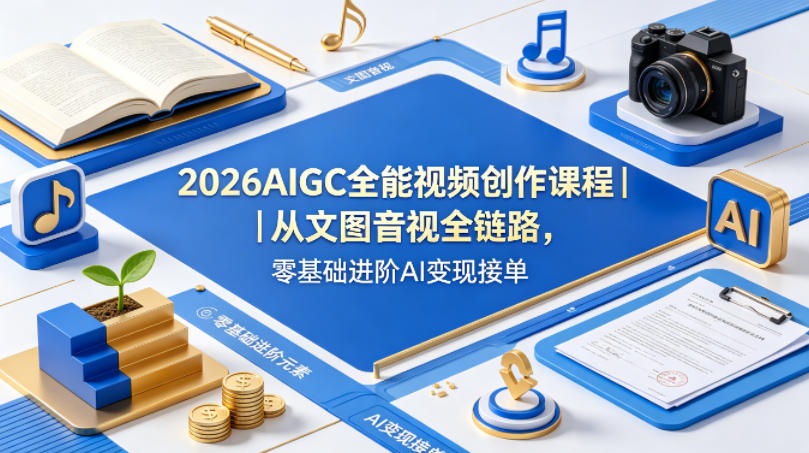 2026AIGC全能视频创作课程｜从文图音视全链路，零基础进阶AI变现接单-齐力副业