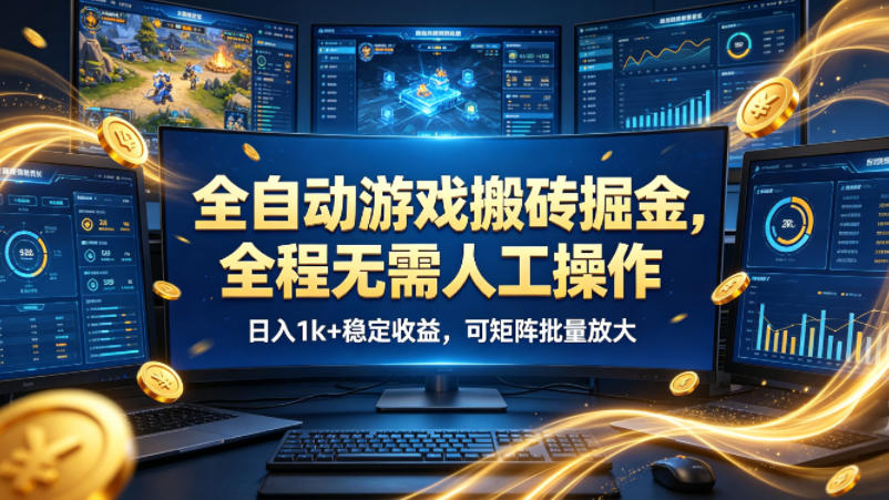 全自动游戏搬砖掘金，全程无需人工操作，日入1k+稳定收益，可矩阵批量放大【揭秘】-齐力副业