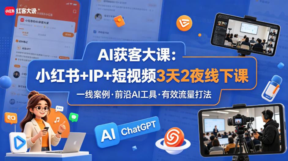 AI获客大课小红书+IP+短视频3天2夜线下课，用最真实的一线案例，最前沿的AI工具，最有效的流量打法-齐力副业