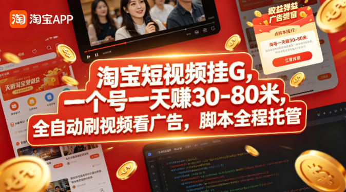 淘宝短视频挂G，一个号一天 賺30-80米，全自动刷视频看广告，脚本全程托管【揭秘】-齐力副业