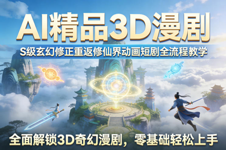AI精品3D漫剧S级玄幻修正重返修仙界动画短剧全流程教学，全面解锁3D奇幻漫剧，零基础轻松上手-齐力副业