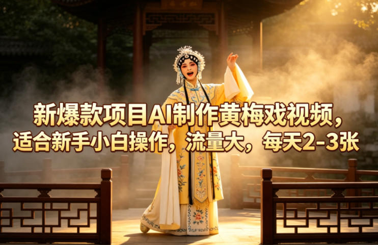 新爆款项目AI制作黄梅戏视频，适合新手小白操作，流量大，每天2-3张-齐力副业