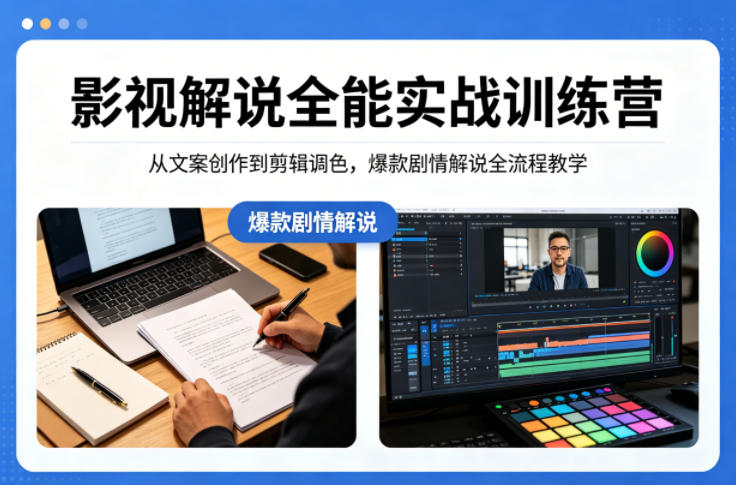 影视解说全能实战训练营：从文案创作到剪辑调色，爆款剧情解说全流程教学-齐力副业