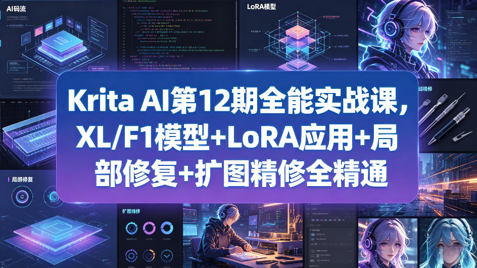 Krita AI第12期全能实战课，XL/F1模型+LoRA应用+局部修复+扩图精修全精通-齐力副业
