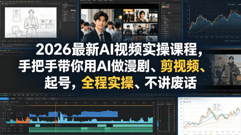 2026最新AI视频实操课程，手把手带你用AI做漫剧、剪视频、起号，全程实操、不讲废话-齐力副业