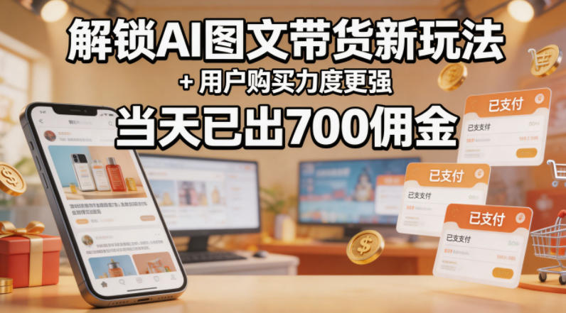 解锁ai图文带货新玩法+用户购买力度更强，当天已出700佣金，详细拆解-齐力副业