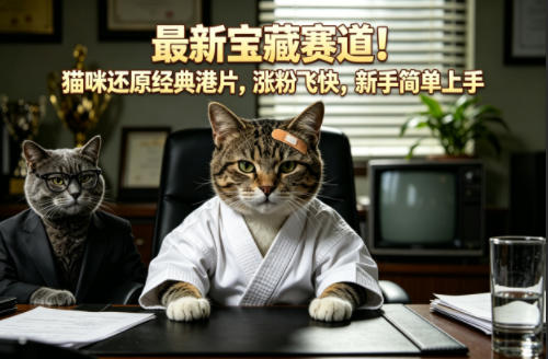 最新宝藏赛道！猫咪还原经典港片，涨粉飞快，新手简单上手-齐力副业