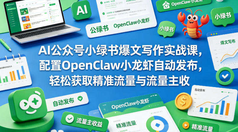 AI公众号小绿书爆文写作实战课，配置OpenClaw小龙虾自动发布，轻松获取精准流量与流量主收益-齐力副业