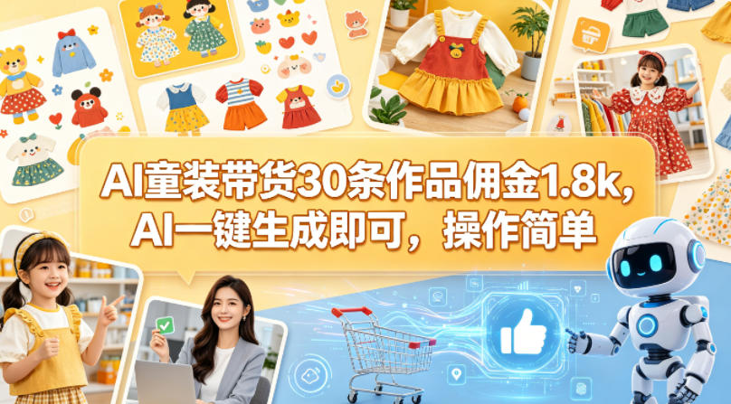 AI童装带货30条作品佣金1.8k，AI一键生成即可，操作简单-齐力副业