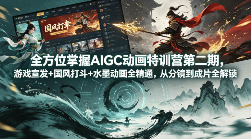 全方位掌握AIGC动画特训营第二期，游戏宣发+国风打斗+水墨动画全精通，从分镜到成片全解锁-齐力副业