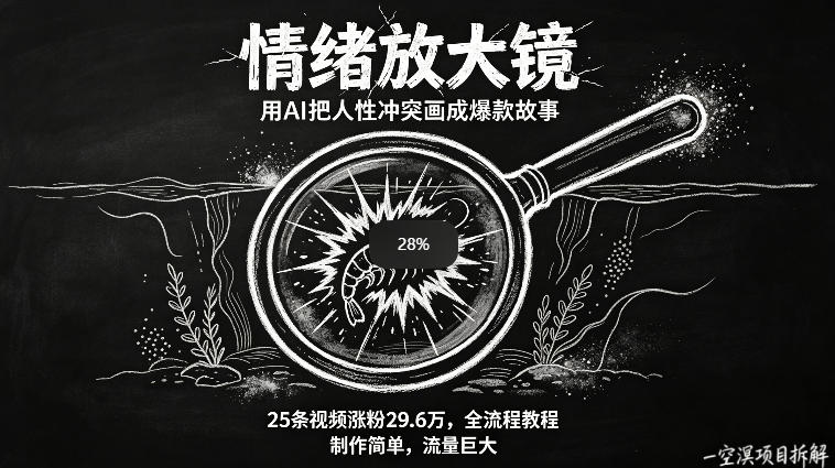 AI制作“情绪放大镜“视频，25条视频涨粉29.6W粉，流量巨大，制作简单，全流程教程-齐力副业