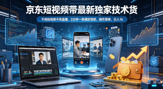 京东短视频带货最新独家技术，不用拍视频不用直播，2分钟一条爆款视频，操作简单，日入1k+【揭秘】-齐力副业