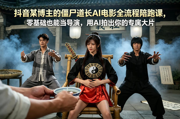 抖音某博主的僵尸道长AI电影全流程陪跑课，零基础也能当导演，用AI拍出你的专属大片-齐力副业