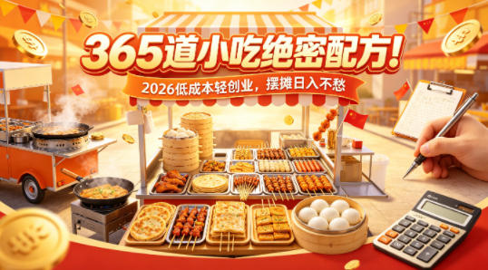 365道小吃绝密配方！2026低成本轻创业，摆摊日入不愁-齐力副业