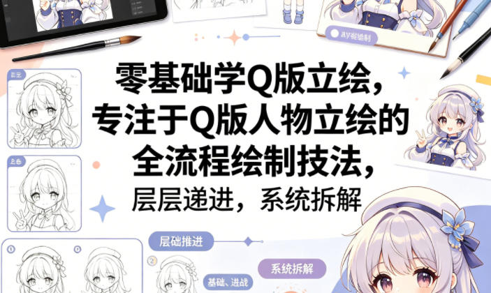 零基础学Q版立绘，专注于Q版人物立绘的全流程绘制技法，层层递进，系统拆解-齐力副业