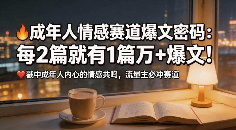 公众号流量主成年人情感心理赛道，流量最大，受众最广的主流赛道之一，平均每2篇就有1篇万爆文章-齐力副业