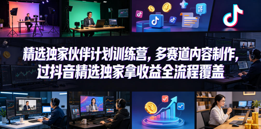 小豁食堂精选独家伙伴计划训练营，多赛道内容制作，过抖音精选独家拿收益全流程覆盖-齐力副业