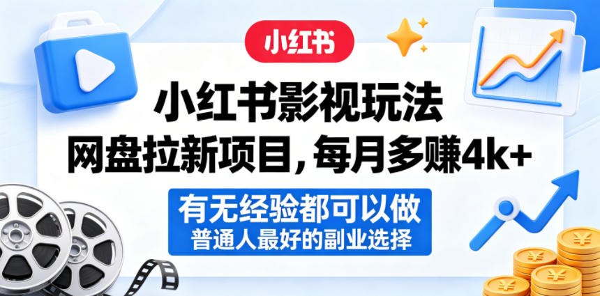 小红书影视玩法网盘拉新项目，每月多賺4k+，有无经验都可以做，普通人最好的副业选择-齐力副业