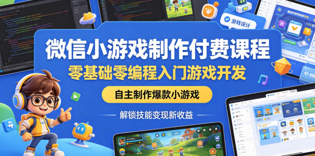 微信小游戏制作付费课程,零基础零编程入门游戏开发,自主制作爆款小游戏,解锁技能变现新收益-齐力副业