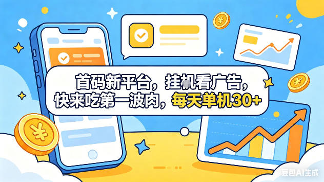 首码新平台,挂G自动看广告,快来吃第一波肉,每天单机30+,可矩阵放大【揭秘】-齐力副业