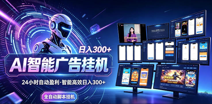 AI智能广告挂G项目，无需人工，单机稳定日入200+，可矩阵放大，24小时不间断刷广告賺收益【揭秘】-齐力副业