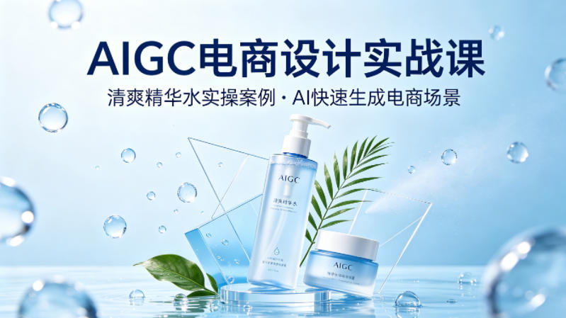 AIGC电商设计实战课，以清爽精华水为实操案例，教你用AI快速生成电商场景-齐力副业