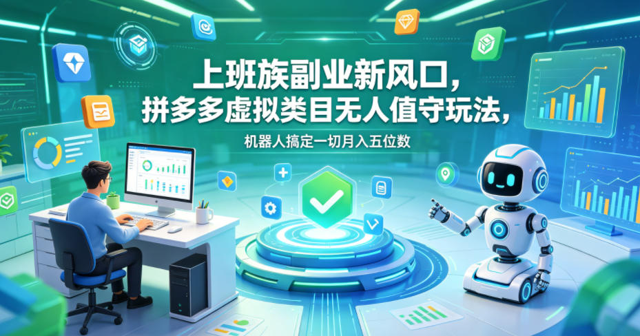 上班族副业新风口，拼多多虚拟类目无人值守玩法，机器人搞定一切月入五位数【揭秘】-齐力副业