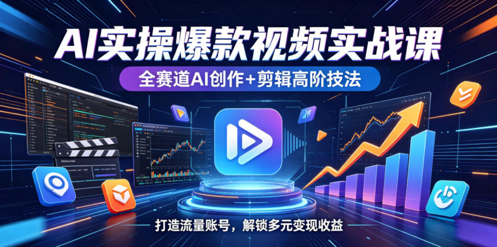 AI实操爆款视频实战课,全赛道AI创作+剪辑高阶技法,打造流量账号,解锁多元变现收益-齐力副业