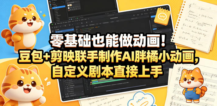 零基础也能做动画！豆包+剪映联手制作AI胖橘小动画，自定义剧本直接上手-齐力副业