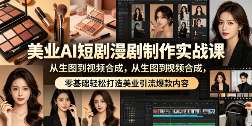 美业AI短剧漫剧制作实战课，从生图到视频合成，零基础轻松打造美业引流爆款内容-齐力副业