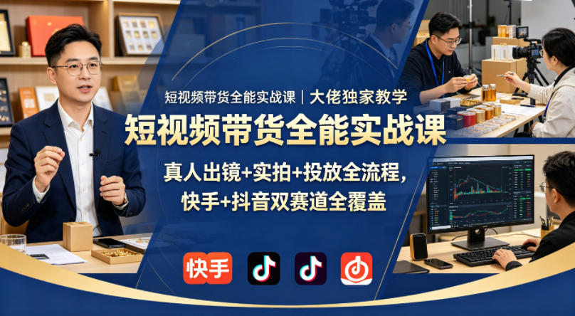 短视频带货全能实战课｜大佬独家教学，真人出镜+实拍+投放全流程，快手+抖音双赛道全覆盖-齐力副业