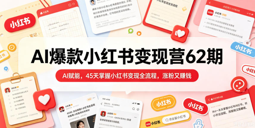 AI爆款小红书变现营62期2026年5月,AI赋能,45天掌握小红书变现全流程,涨粉又賺钱-齐力副业