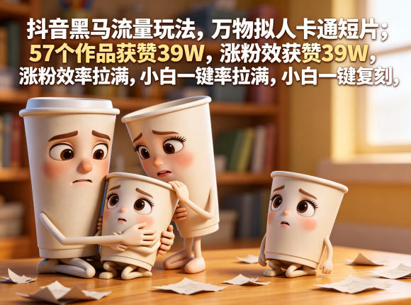 抖音黑马流量玩法,万物拟人卡通短片,57个作品获赞39W,涨粉效率拉满,小白一键复刻,保姆级拆解-齐力副业