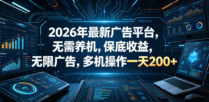 2026年最新广告平台,无需养机,保底收益,无限广告,多机操作一天200+【揭秘】-齐力副业