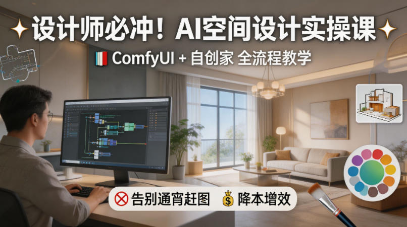 设计师必冲！AI空间设计实操课，ComfyUI+自创家全教学，告别通宵赶图，降本增效-齐力副业