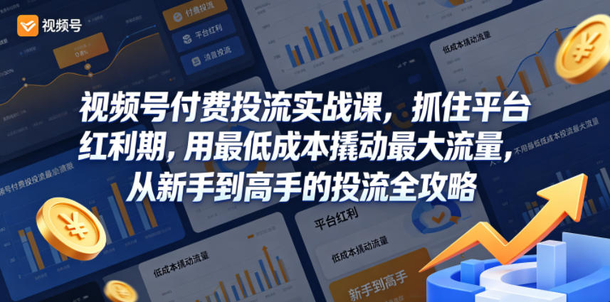 视频号付费投流实战课，抓住平台红利期，用最低成本撬动最大流量，从新手到高手的投流全攻略-齐力副业
