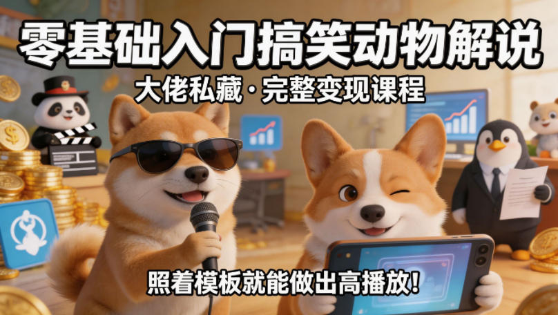 零基础入门搞笑动物解说，大佬私藏完整变现课程，照着模板就能做出高播放-齐力副业