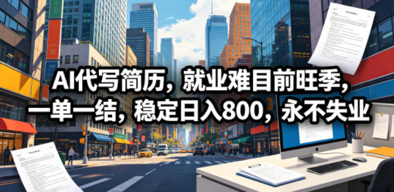 AI代写简历,就业难目前旺季,一单一结,稳定日入800,永不失业-齐力副业