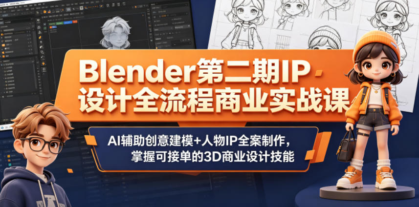 Blender第二期IP设计全流程商业实战课,AI辅助创意建模+人物IP全案制作,掌握可接单的3D商业设计技能-齐力副业