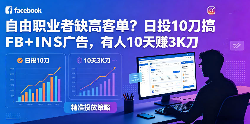 自由职业者缺高客单？日投10刀搞FB+INS广告，有人10天赚3K刀！【原创双语字幕】-齐力副业